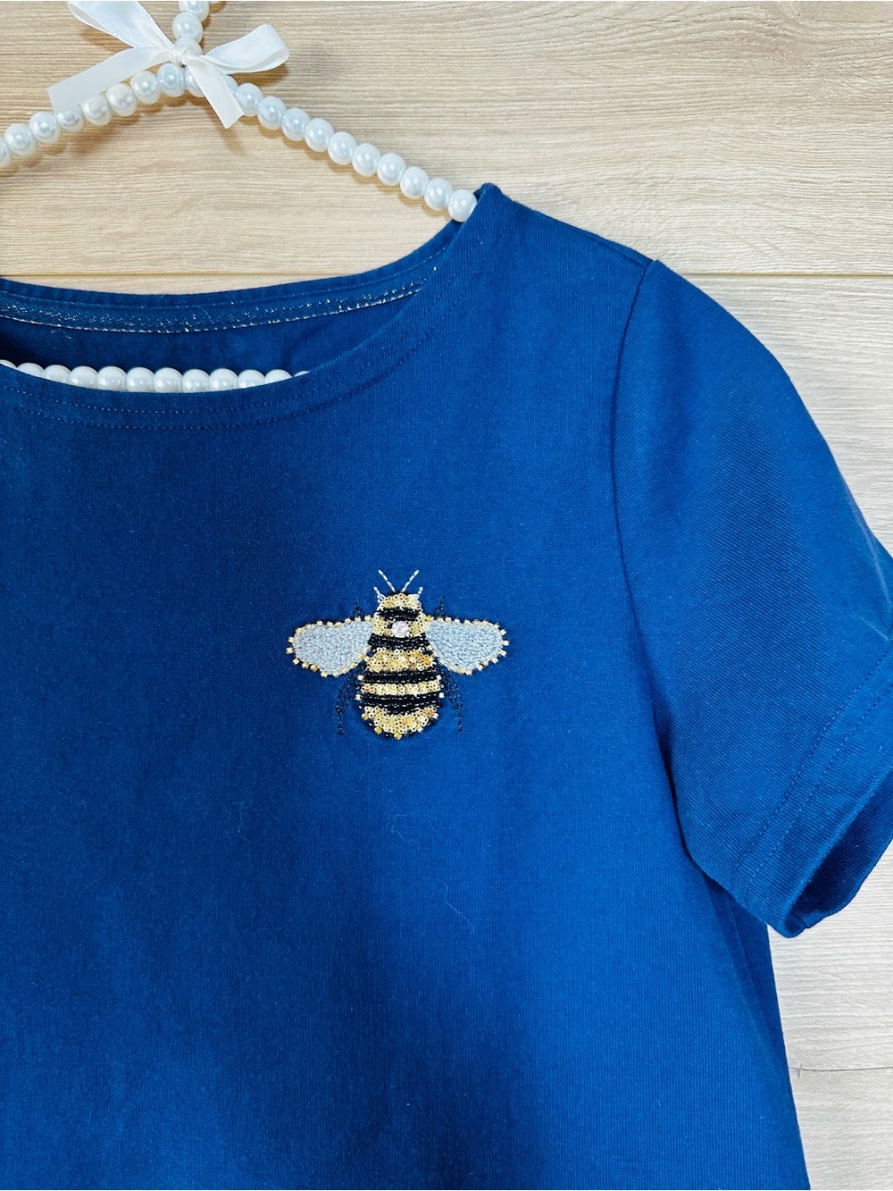 Joules Navy Short Sleeve Shift Dress with Bee Embroidery 100% Cotton - Picture 6 of 15